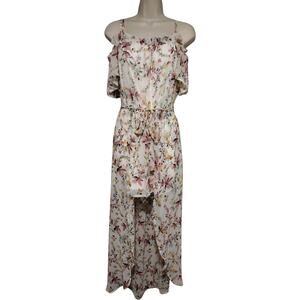 As U Wish Womens Romper Dress Large White Floral Print Cold Shoulder Hi-Low Maxi